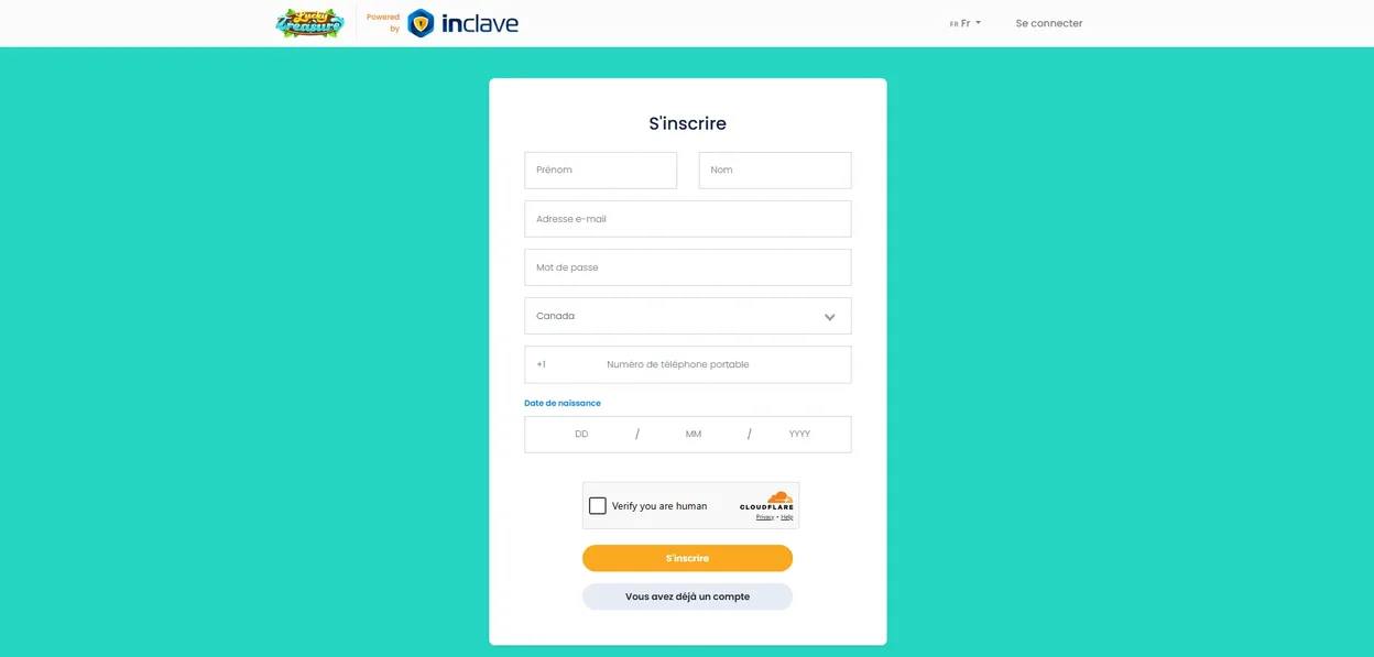 Étapes de création de compte sur Lucky Treasure