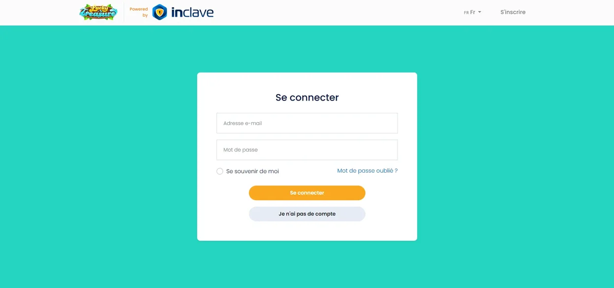 Espace de connexion au compte Lucky Treasure